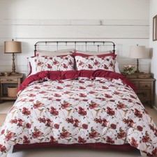 Tache Floral Hummingbirds Burgundy Ivory Antique Vintage Farmhouse Spring