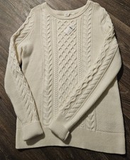NEW Gap For Good Women's Cable Knit Fisherman Chunky Sweater Snowflake Milk Sz M