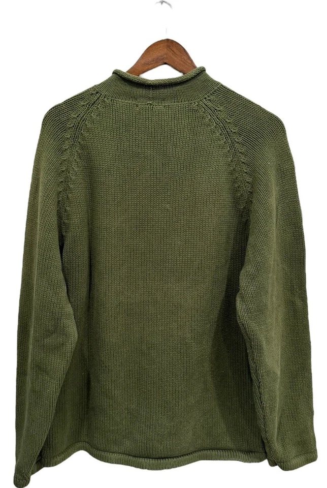 Suéter J.Crew Vintage Cuello Redondo Para Hombres L Verde Algodón Pesado Remero Tejido Foto 3 de 4