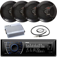 Pyle Single-DIN Marine Bluetooth MP3 Radio, 4x 6.5" 150W Max Speakers, Amplifier