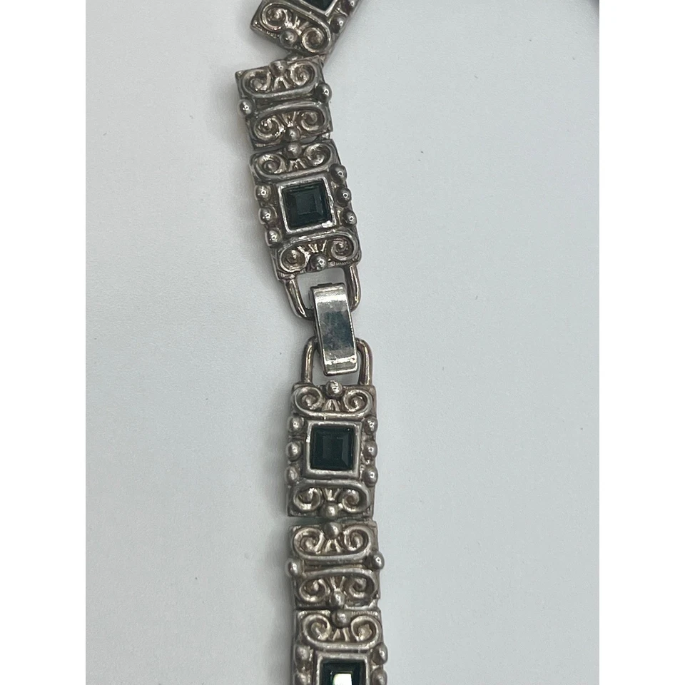 Elegante Collar Gargantilla Tono Plata con Piedras Preciosas Negras Cuadradas Estilo Art Deco Foto 4 de 4