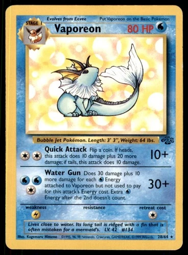 1999 Jungle Vaporeon Stage 1/Rare #28