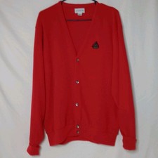 Vtg 80s 90s Izod Grandpa Cardigan Preppy Retro Ivy League USA Made Sweater Red L