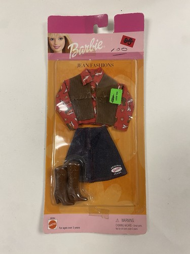 1999 Barbie Puppe Jean Fashions Weste Shirt Jeansrock Stiefel Cowgirl Mattel 68084