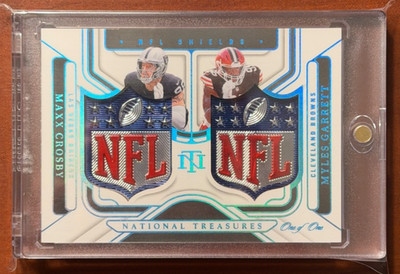 Maxx Crosby/Myles Garrett 2024 National Treasures Dual NFL Shield Patch #1/1