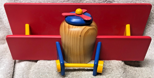 BI-PLANE WOODEN BOOKSHELF airplane wood vintage kids room 18" - Picture 5 of 5