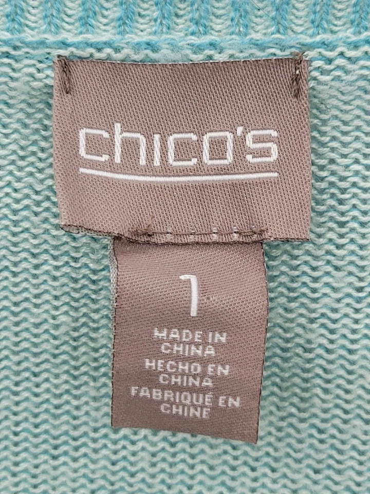 Suéter Chicos Mujer Mediano 1 Azul Verde Cuello Redondo Playa Boho Pullover Foto 3 de 4