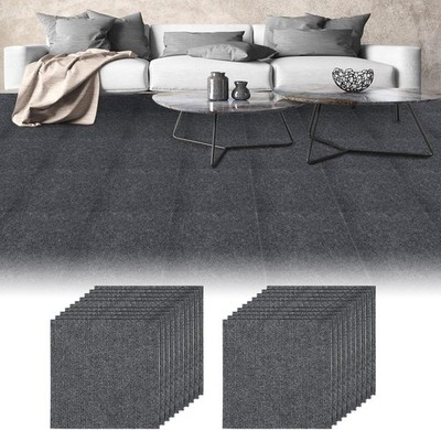 50 Pack Carpet Tiles 12'' x 12'' Peel and Stick Floor Tile for Bedroom Dark Gray