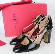 Valentino Garavani Tango Black Patent Leather Ankle Strap Pumps EU 41.5 NIB