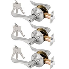 Keyed Entry Door Lever, Door Handle with Lock and Key, Exterior Interio