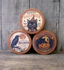 3 Small Papier Mache Boxes Pumpkin Milk Paint Halloween Labels