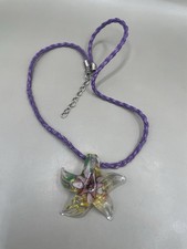 Handmade Artisan Starfish Glass Pendant Purple Vinyl Cord Necklace Beach Sealife