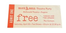 Eugene OR Blue Bell Theatre Party Tarzan Apemen McDonald Ticket Schwinn JQE1
