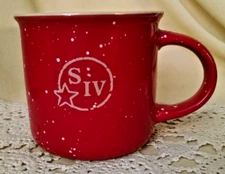 MAKER'S MARK WHISKY MUG COFFEE TEA CUP RED BEIGE RIM CONFETTI SIV LOGO SIP CARE.