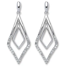 9ct White Gold 0.15 carat Real Diamond 2 Part Dropper Earrings (0216)