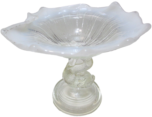 Northwood Glass Compote Pedestal Bowl Candy Dish Dolphin White Opalescent 5 1/2" - Picture 4 of 9