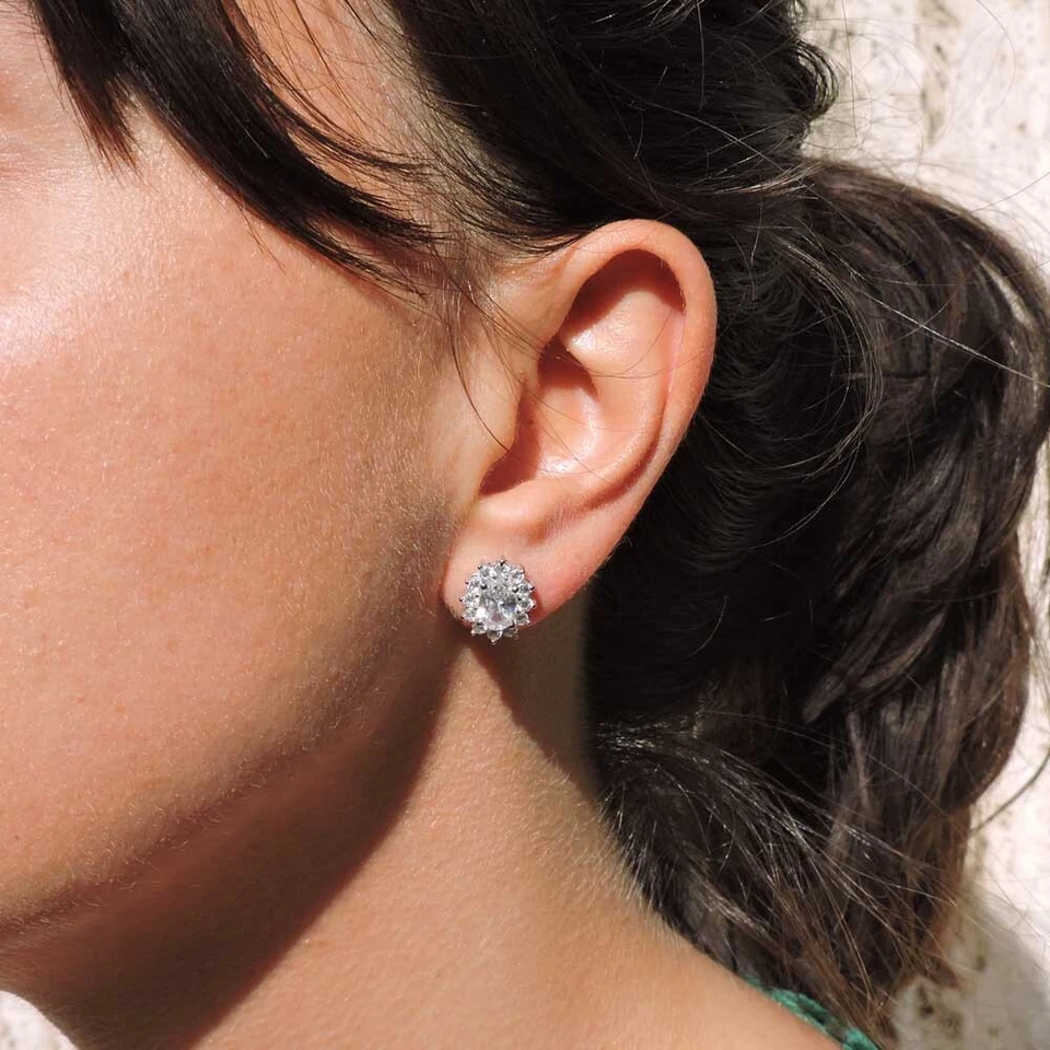 Orecchini in Argento 925 con Zircone Bianco Ovale da 5x7 mm - Immagine 2 di 4