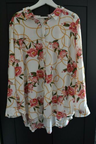 New Fred David Chic Shirt Button Tunic Blouse Floral Top Rayon Plus Size 2X