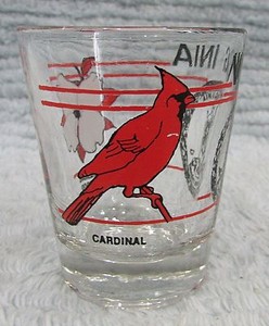 Virginia State Seal Flowering Dogwood Flower Cardinal Bird Shot Glass FREE S/H
