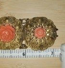 Vintage filigree gold tone link Bracelet with celluloid carved flowers — photo 5