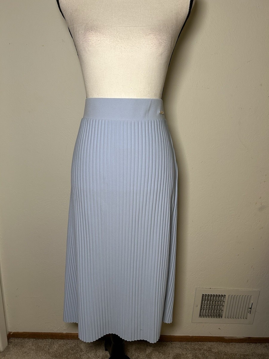 Andrew Marc New York Women's Ribbed Stretchy Blue Midi Pencil