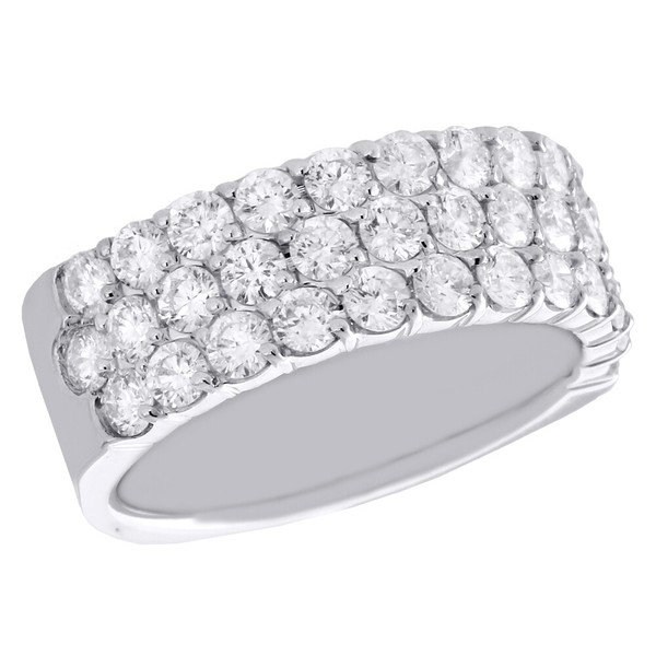 14K WeißGold Krappenbesetzter Diamant Ehering 3 Reihen Damen JubiläUmsring 2 CT-image