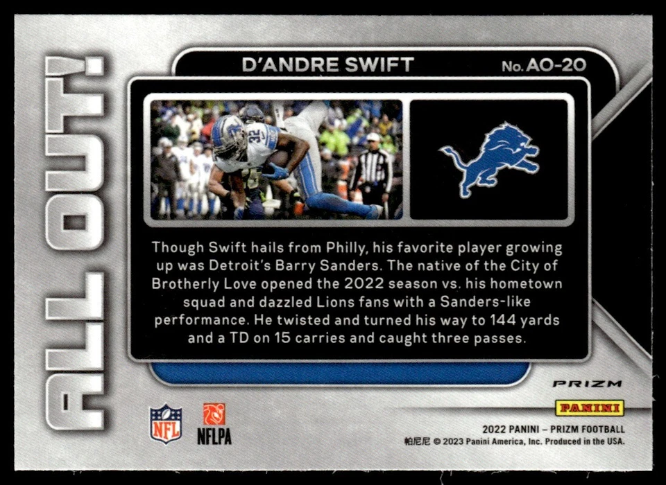2022 Panini Prizm All Out! Prizms D'Andre Swift #AO-20 TS7 - Image 2 of 2