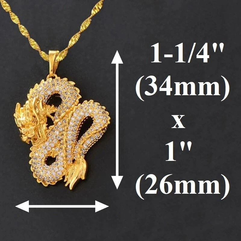 Collar Colgante Dragón Acento Circón 18" Oro 18K Relleno Sobre Plata D925 Foto 3 de 4