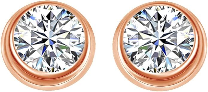 Simulated Birthstone Solitaire Stud Earrings in 14K Rose Gold Plated Silver-image