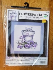 Design Works Crafts "Flowerpot Kitty" 2545 Kit NIP Counted Cross Stitch Picture