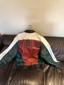 supreme leather jacket red