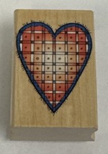 Hero Arts C1289 Checker Heart Pattern Wood Mount Rubber Stamp NEW Unused 2x1.25"