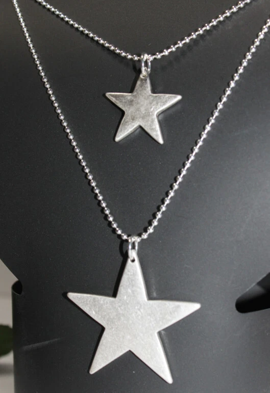 Exklusiver Modeschmuck STAR 2-reihig lange Halskette Halsschmuck silberfarben - Bild 3 von 3