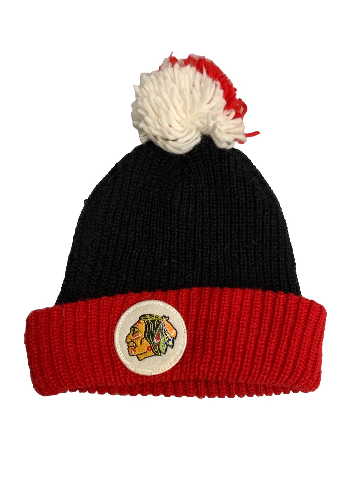 Mitchell & Ness Chicago Blackhawks Vintage Pom Knit Beanie Black Red