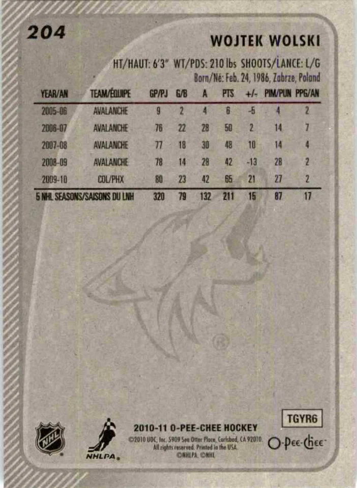 2010-11 O-Pee-Chee Wojtek Wolski #204 - Image 2 of 2