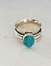 925 SILVER PLATED HANDMADE WIDE BAND TURQUOISE SPINNER RING MO06 SIZE 9.5