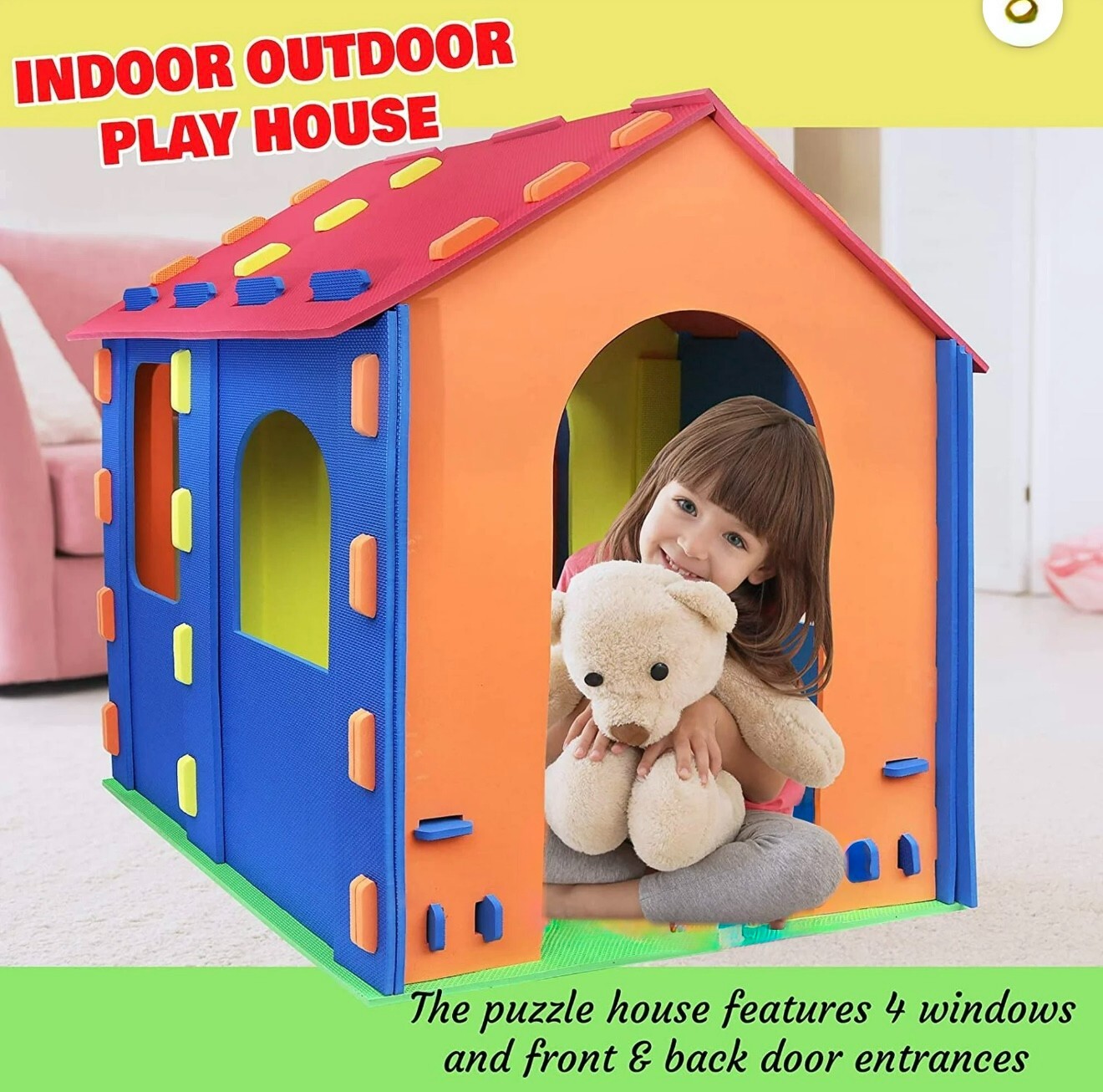 Click N' Play Giant Kids Foam Playhouse Play Tent Indoor and Outdoor Tiles New