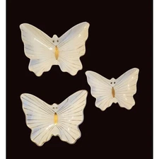 3 Vtg Nesting Butterfly Porcelain Trinket Jewelry Dishes Andrea by Sadek Japan
