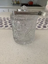 Vintage Cut To Clear Crystal Ice Bucket with Lid or Candy Jar 7.5" With Tongs