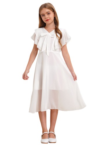 Mädchen Outfits Lässig Kleider Maxi Kostüm Strand Kurzarm Lockiger Saum A-Linie - Bild 15 von 47