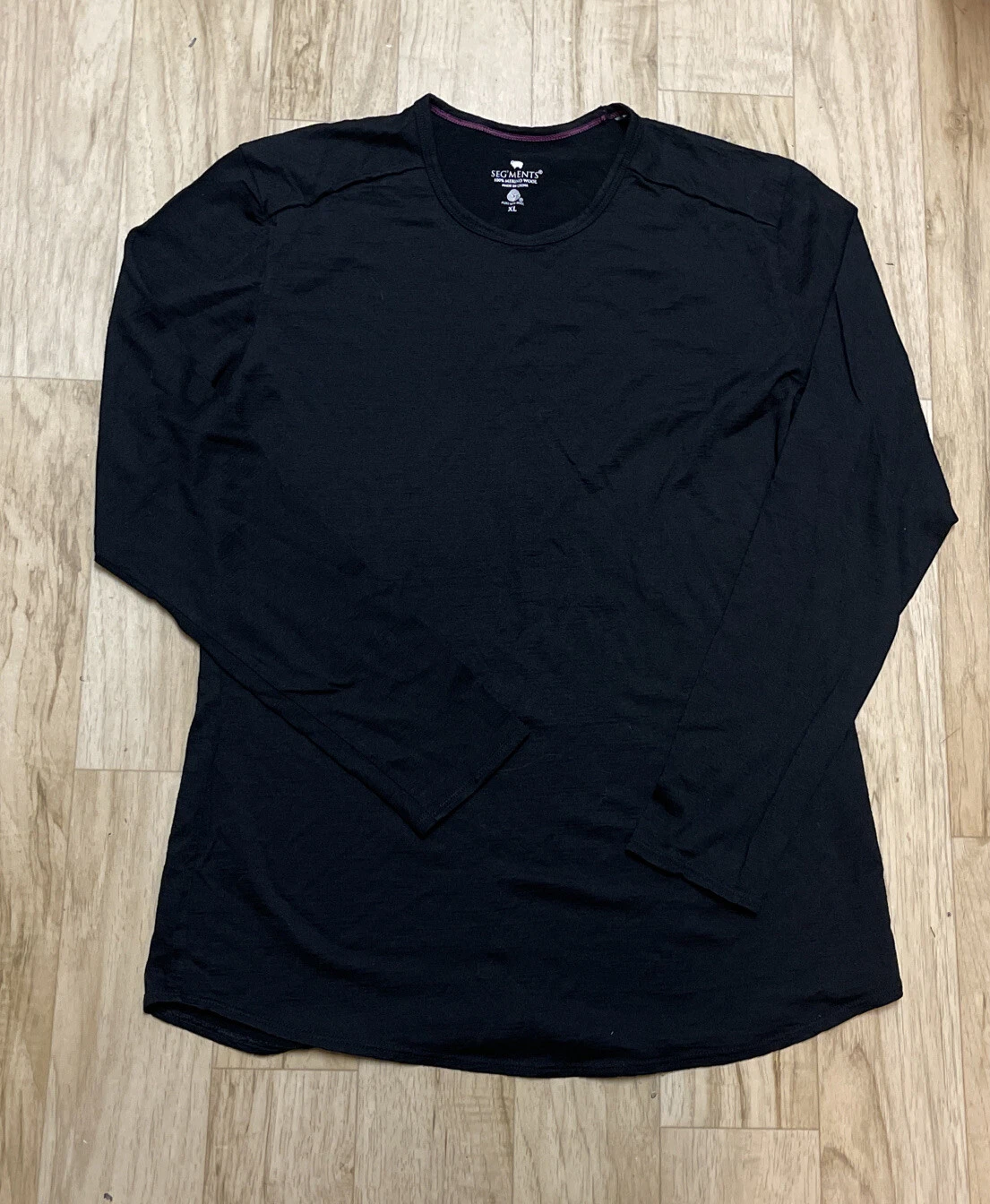Segments 100% Merino Wool Black Long Sleeve Top Base Layer Womens Sz XL