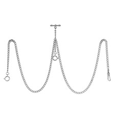 Pocket Watch Double Albert Chain T-Bar Watch Chain Link 16 inch 3 Hooks Bronz...