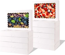 Large Bakery Boxes with Window, 8 Pcs, 14x10x2.5 Inch, Brown/White