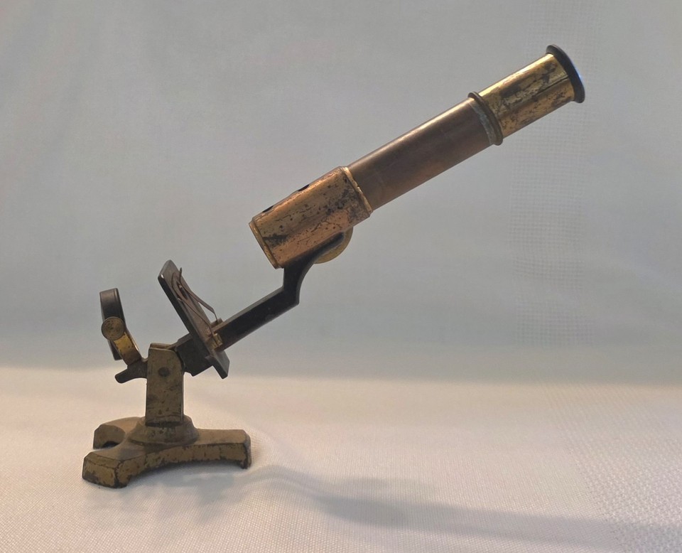 Antique 19th Century Brass Monocular Microscope Mirror Stage Victorian #47