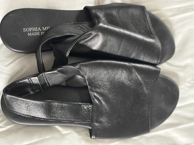 Sophia Milano Black Leather Cross-Strap Sandals Size 8 Made in Italy