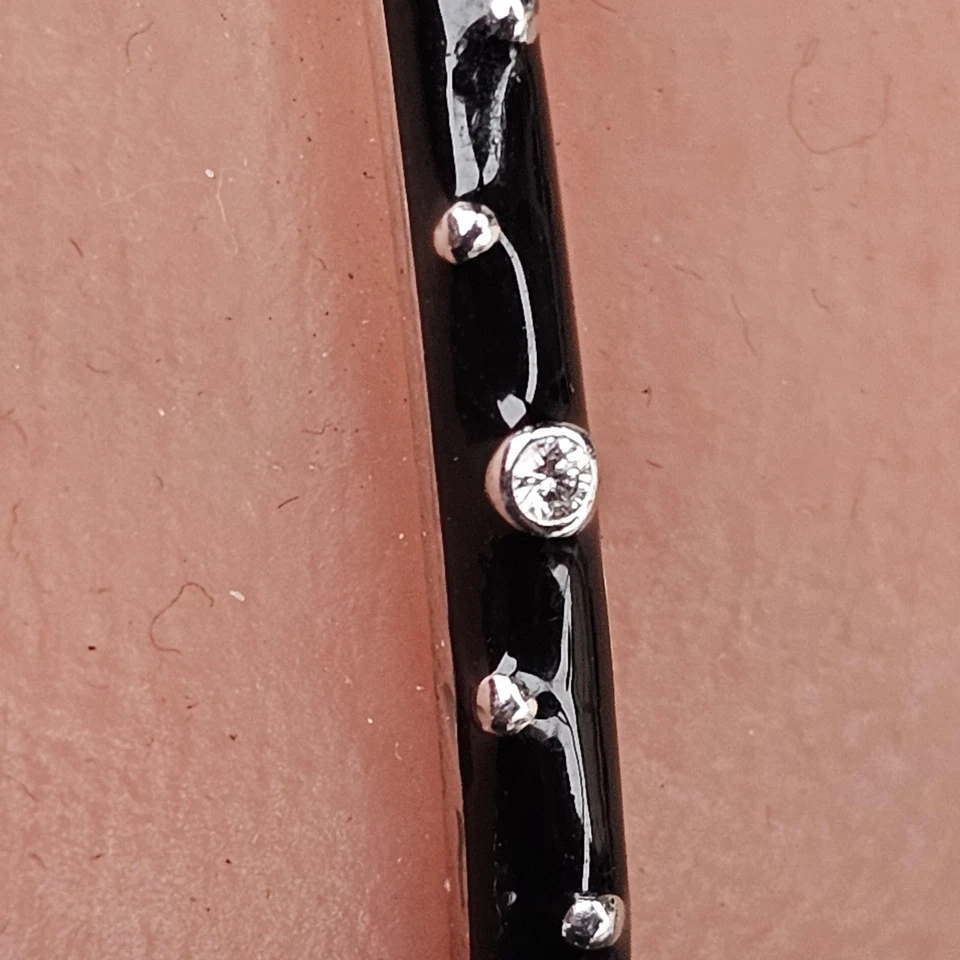 Brazalete Brazalete Hidalgo Oro Blanco 18k Esmalte Negro Bisel Conjunto Diamantes 6 3/8" Foto 3 de 4