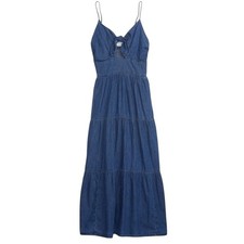Gap Tie-Front Tiered Denim Maxi Dress Dark Rinse Size XXL