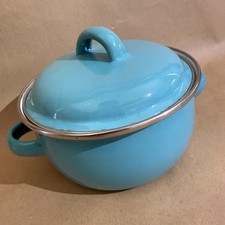 Vintage Baby Blue Enamel Casserole Pot with Lid, 14cm, Retro Kitchenware