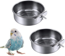 2 Pack Bird Feeding Dish Cups, Stainless Steel Bird Bowls Parrot Feeders Water C