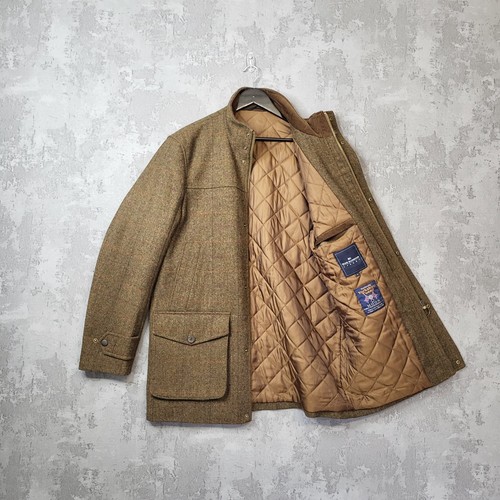 M&S Moon Tweed Field Jacket Men's Large Brown 100% Wool Quilted Lined Hunting - Picture 2 of 14